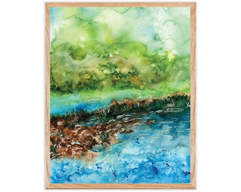 Watercolor Landscape | River Landscape, Lake Art Print, Abstract Landscape, Watercolor Print, Scenic Nature Painting, Country Wall Art
