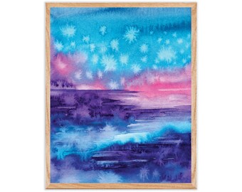 Abstract Watercolor Landscape Art | Abstract Art Print, Wall Art, Colorful Art, Landscape Watercolor Print, Blue Pink Purple Abstract Art