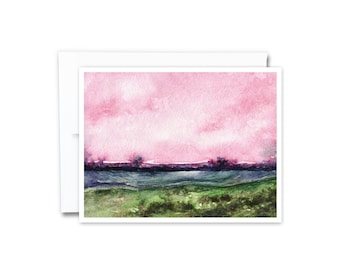 Watercolor Landscape Card | Abstract Card, Landscape Art Card, Pink Landscape Painting, Thank You Card, Any Occasion, Abstract Watercolor
