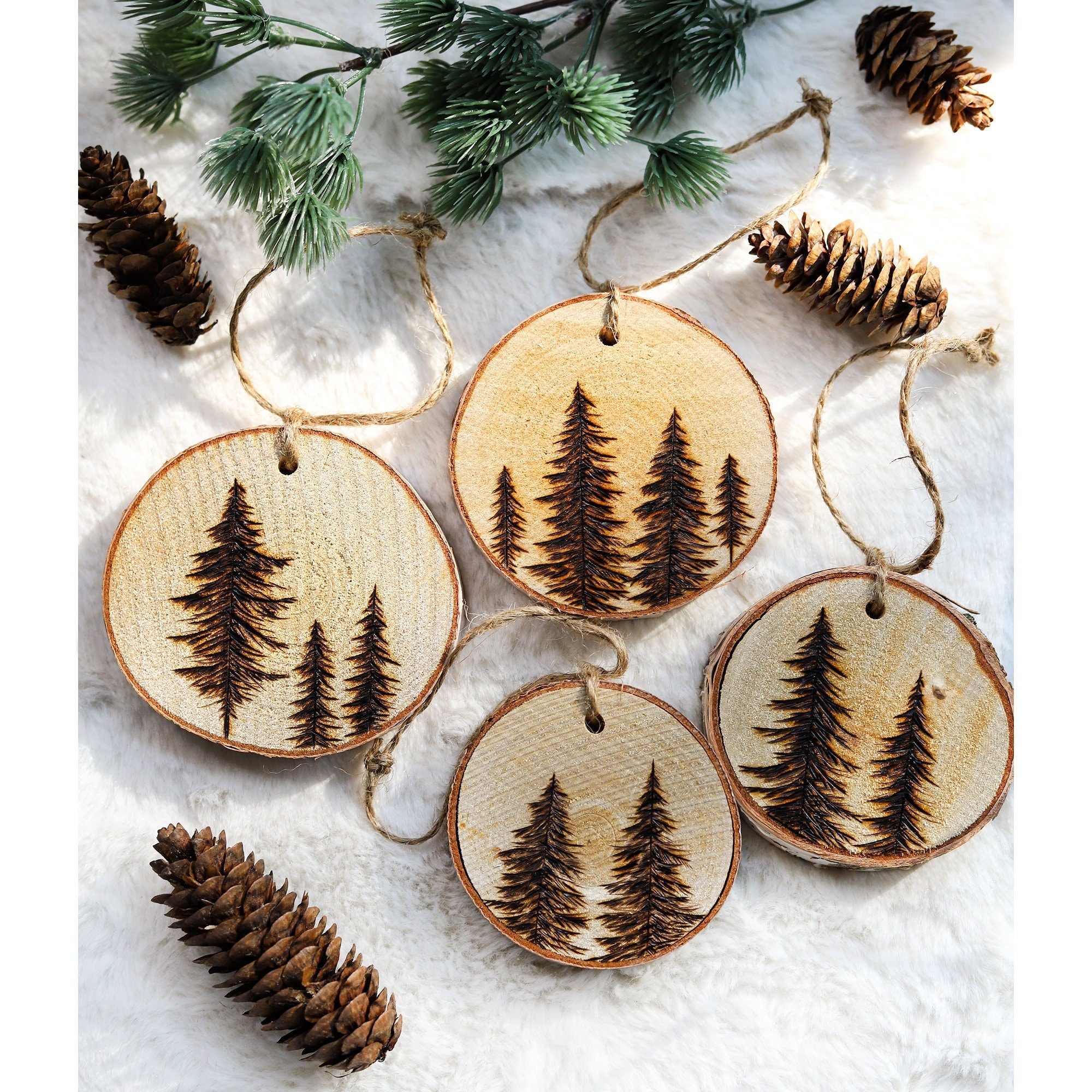 Wood Burned Monogram Ornaments