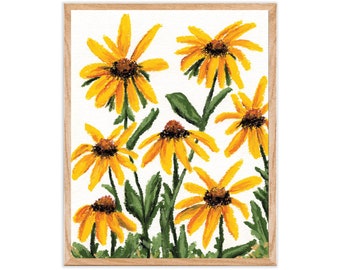 Black-Eyed Susan Print | Botanical Art Print, Yellow Flower Art, Wall Art, Home Decor, Oil Pastel Art, Black-Eyed Susan Flowers, Floral Art
