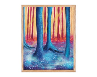 Sunset Forest Art Print | Fantasy Art, Whimsical Forest Illustration, Sunrise, Winter, Seasons Forest, Fairy Forest Print, Folklore Wall Art