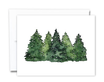 Pine Tree Cards | Blank Inside Notecard, Green Forest Card, Handmade, Watercolor Trees, Cards With Envelopes, Nature Lover Card
