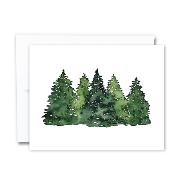 Pine Tree Cards | Blank Inside Notecard, Green Forest Card, Handmade, Watercolor Trees, Cards With Envelopes, Nature Lover Card