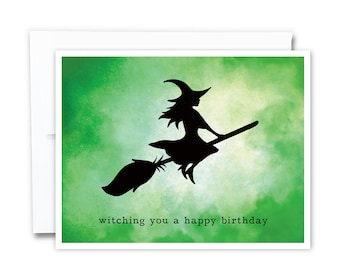 Witching You A Happy Birthday Card | Witch Birthday Card, Halloween Birthday, Magical, Happy Birthday, Witch On Broomstick, Unique Bday Card