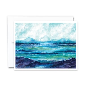Abstract Landscape Notecard | 4.25 x 5.5&quot; Blank Inside Card, Watercolor Lake Painting, Ocean, Coastal, Any Occasion, Birthday, Thank You