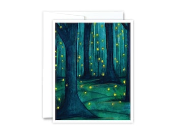 Firefly Forest Card | Greeting Cards, Lightning Bug Card, Handmade, Whimsical Note Card, Fireflies Card, Special Occasion, Birthday, Unique