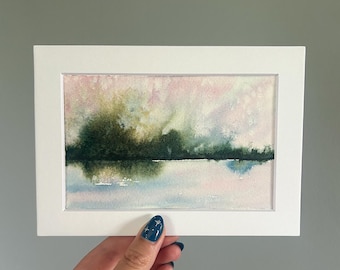 Watercolor Landscape Painting | Original Watercolor Art, Landscape Art, Small Art, Watercolor Painting, Wall Art, Nature, Semi Abstract