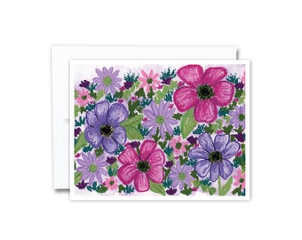 Vibrant Floral Card | Floral Garden Greeting Card, Flower Garden Art, Notecard, Blank Inside, Vibrant Flowers, Abstract Wildflower Card