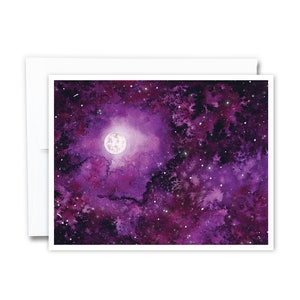 Full Moon Card | Starry Night, Astrology Card, Space Notecard, Celestial, Watercolor Lunar Card, Galaxy, Any Occasion Greeting Cards
