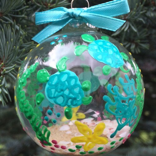 Sea Turtle Christmas Beach Ball Ornament Etsy
