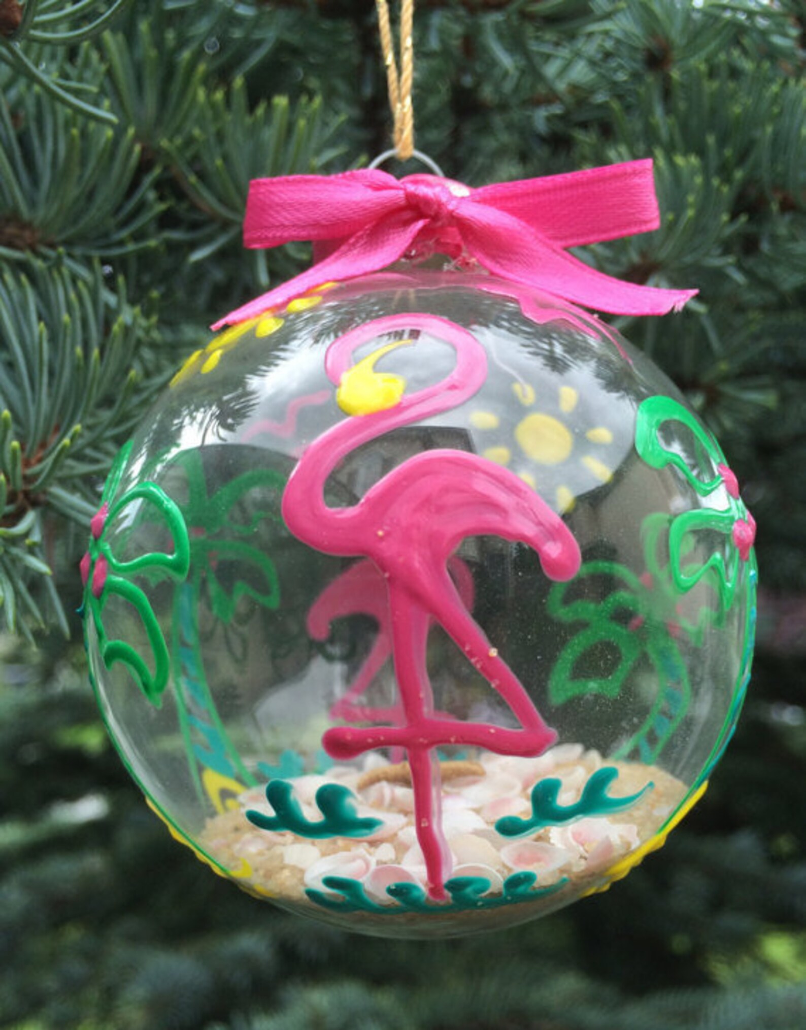 Flamingo and Palm Tree Christmas Beach Ball Ornament - Etsy