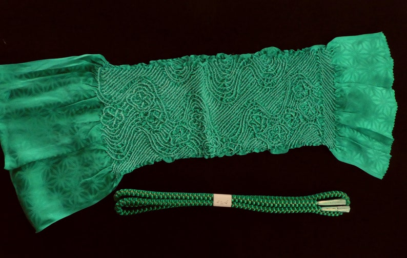DARK GREEN Shibori Obiage /& Obijime Set SILK