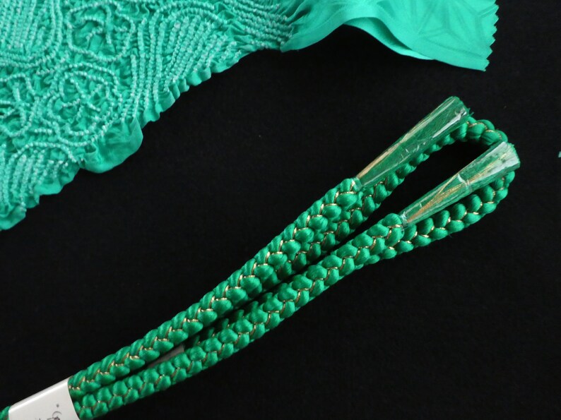 DARK GREEN Shibori Obiage /& Obijime Set SILK