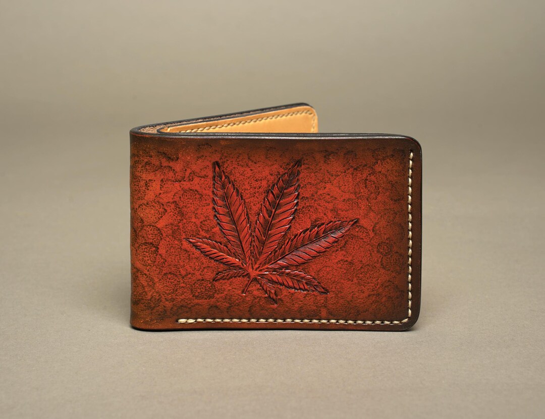 Hand Tooled Cannabis Leaf Leather Weed Wallet – Heritage Collection ...