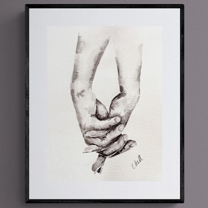 Lovers Hand in hand – Minimalist wall art - Ink artwork - Digital download - Holding hands - Home decor - Bathroom painting - couple gift