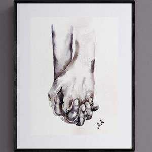 Lovers Holding Hands – Minimalist Bedroom wall art - Ink artwork - Digital download - Hand in hand - Home gallery decor - Bathroom painting