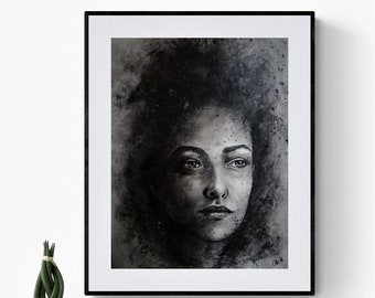 Original dark charcoal art - modern drawing