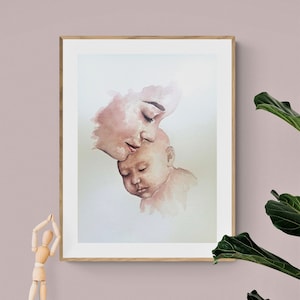 Motherhood love painting - Mother with baby wall art - gift for mother - family wall art - mom and child - maternal love - minimalist art