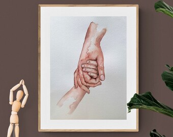 Holding Hands Watercolor Art: Minimalist Nordic (14x11)