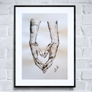 Couple Holding Hands - Neutral wall art - minimalist wall art - simple watercolor painting - partner gift - gift for couple - lovers