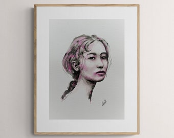 芸者の肖像画 - 水彩画の肖像画 - シンプルな壁アート - 水彩画 - ミニマルアート - 水彩画の女性画