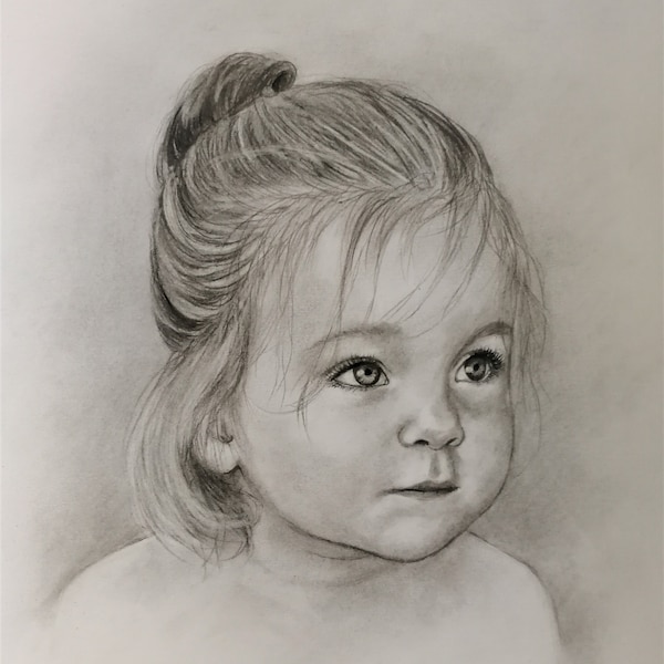 Art au fusain personnalisé peint à la main - Dessin de portrait d'un être cher à partir d'une photo - Portrait du souvenir - Cadeau de Noël - Peinture de portrait de famille