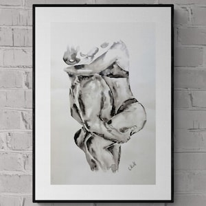 Liebende Umarmung Tusche - Paar Zeichnung - Paar Zeichnung - Original Aquarell Wandkunst - Schlafzimmer Malerei - Sinnliche Kunst über dem Bett