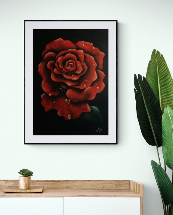 Rose Oil Pastel Painting Original Flower Wall Art Etsy