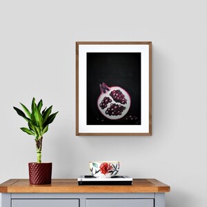 Pomegranate art is minimalist wall art made with oil pastel colors on velour paper.