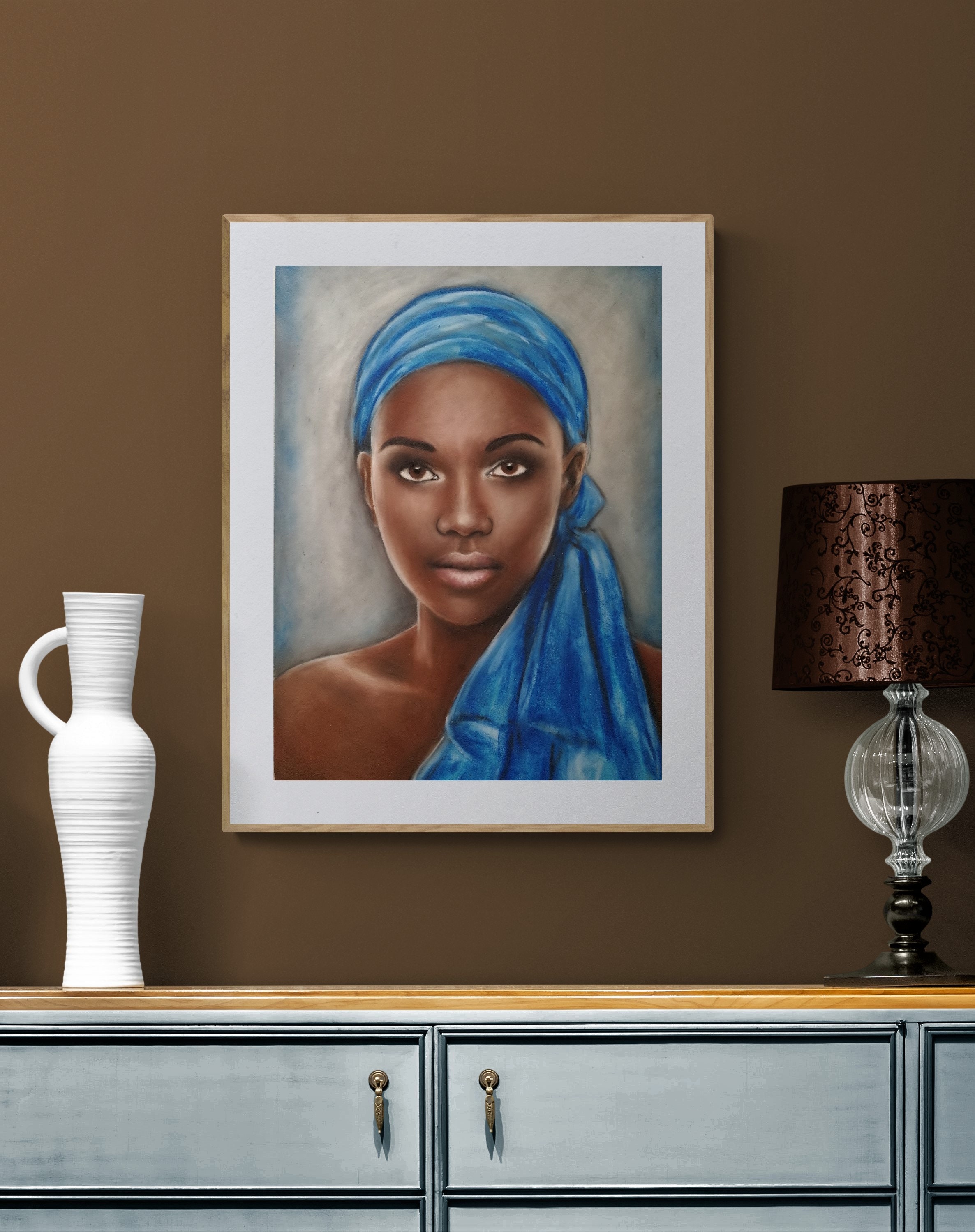 African American art original oil pastel portrait painting Etsy