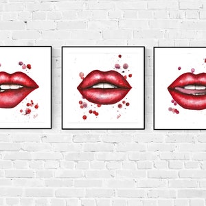 Set of 3 red lips - Sexy bedroom art decor