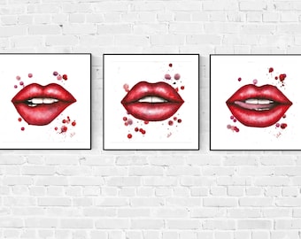 Set of 3 red lips - Sexy bedroom art decor