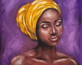 Hand Painted African Queen Oil Portrait: Black Woman Art (14"x 16")