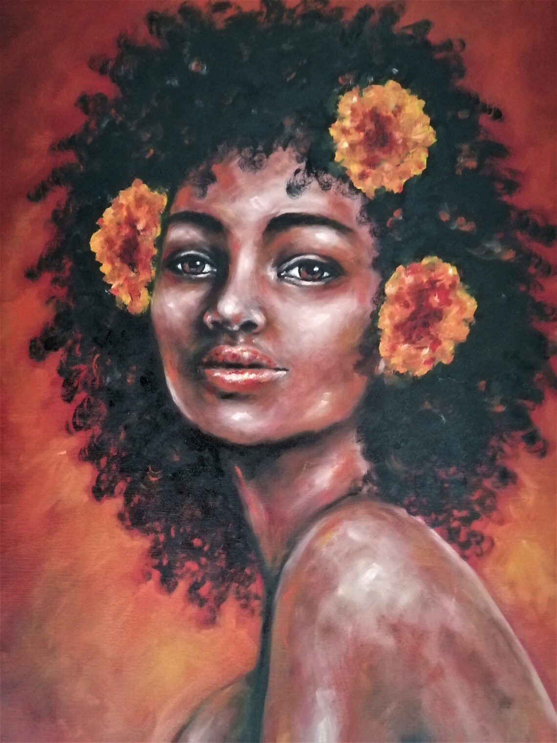 African american wall art original red interior art Etsy