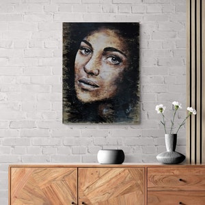 Modern wood wall art enjoy the wood wood art commission living room decor wood panel art painting on wood slice face drawing image 4