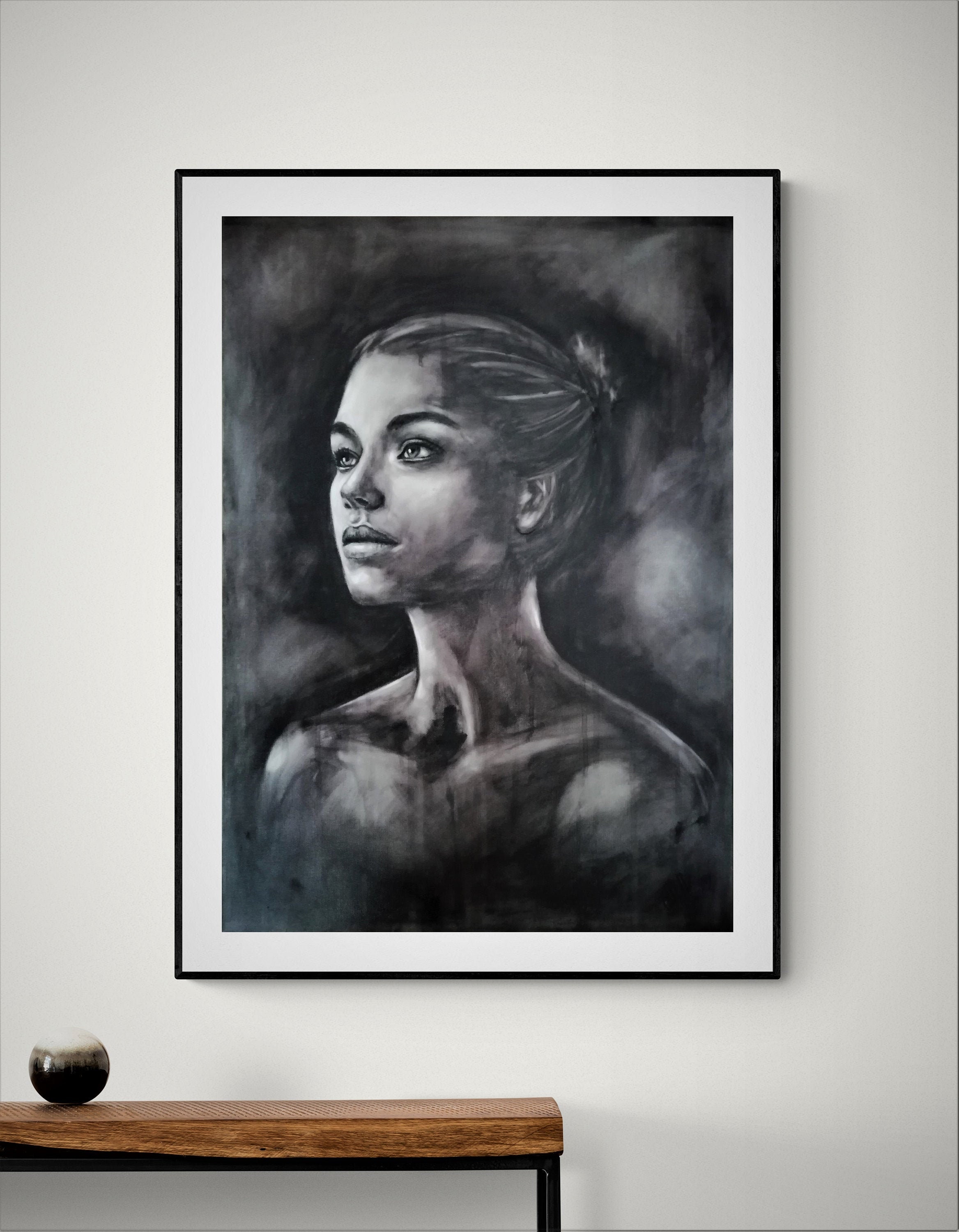木炭アート - 白黒アート - オリジナルキャンバス木炭画 - キャンバスに描かれた木炭肖像画 - 木炭スケッチ