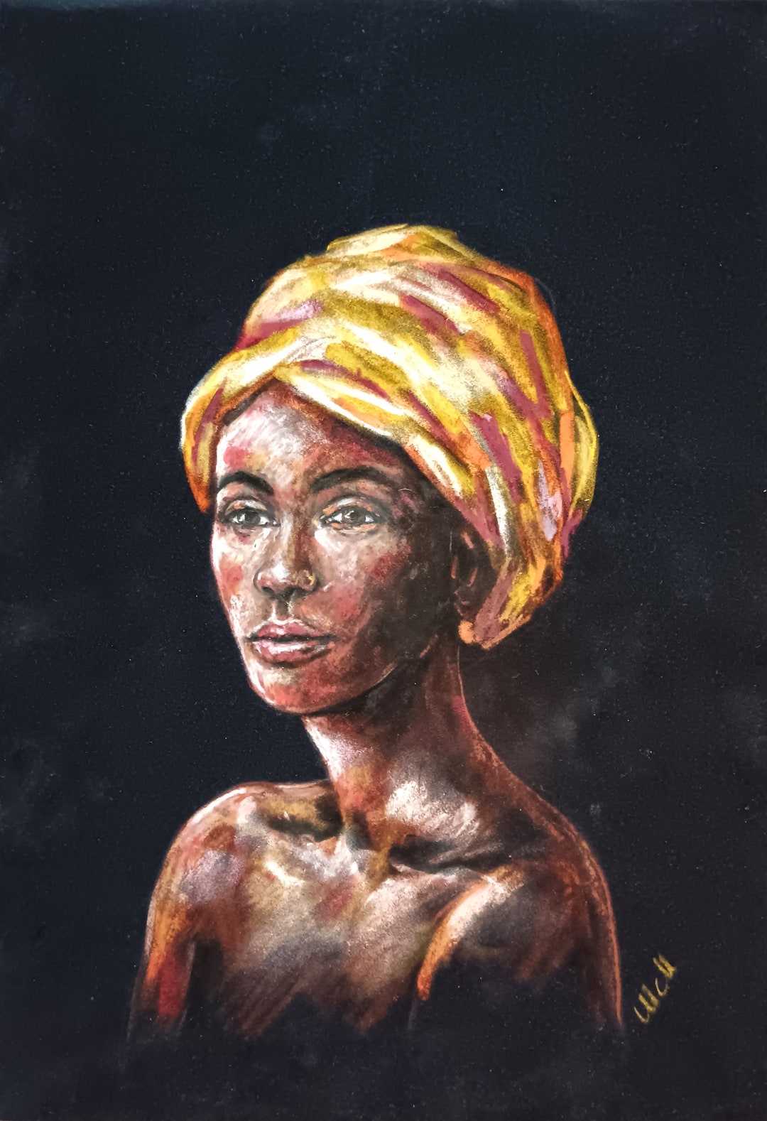 Black Woman Portrait: Original Oil Pastel Painting, African Queen Art ...