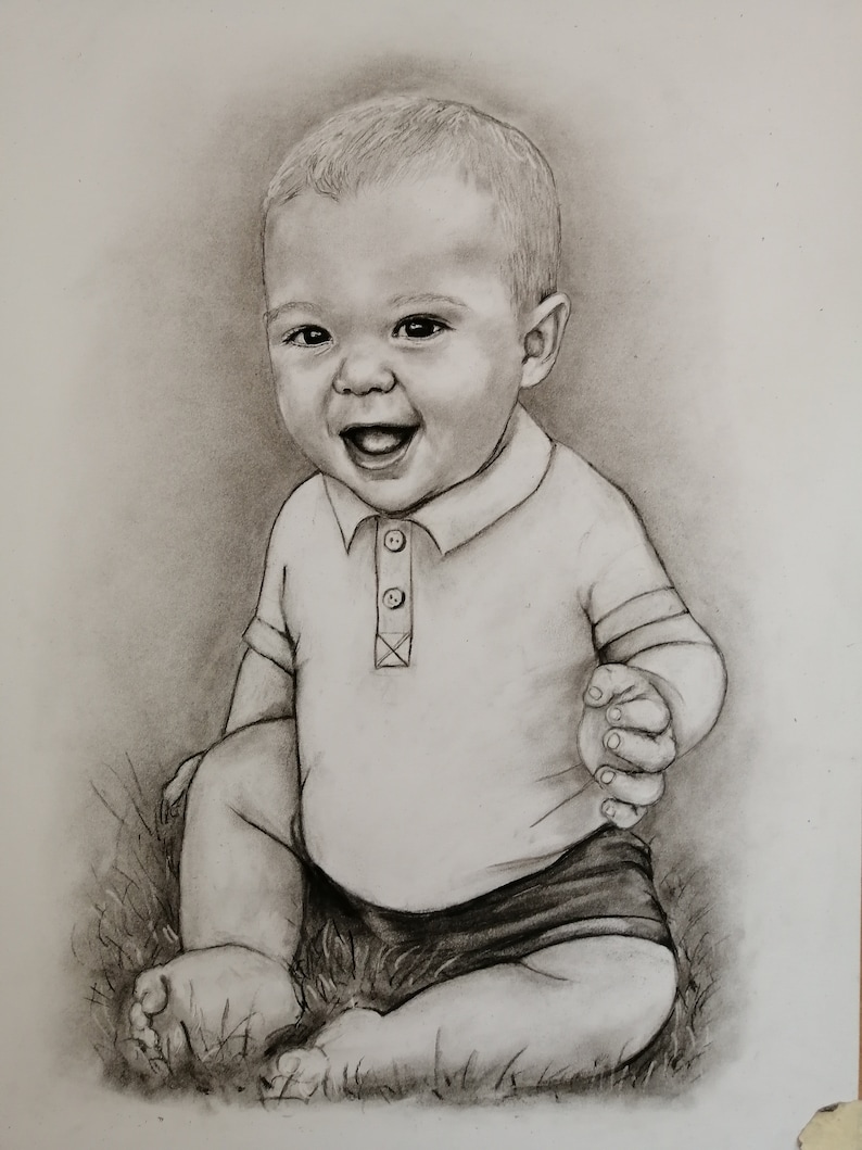 Hand painted Custom charcoal art Loved one Portrait drawing from photo Remembrance portrait Christmas gift Family portrait painting image 9