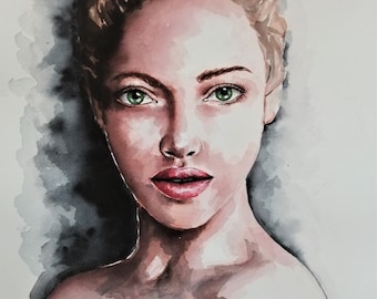 Original Watercolor Portrait Painting: Colorful Female Illustration