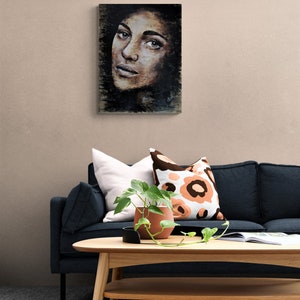 Modern wood wall art enjoy the wood wood art commission living room decor wood panel art painting on wood slice face drawing image 10