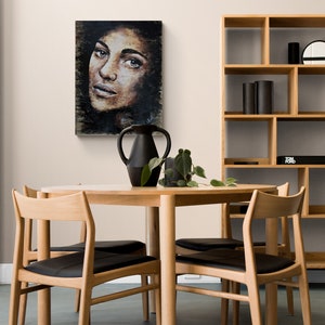 Modern wood wall art enjoy the wood wood art commission living room decor wood panel art painting on wood slice face drawing image 3