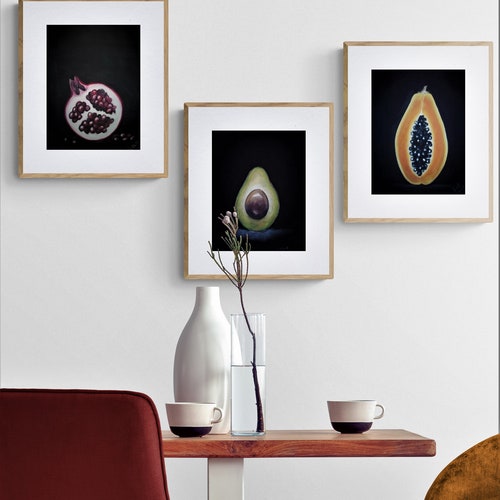 Set of 3 fruit wall art - housewarming gift shops