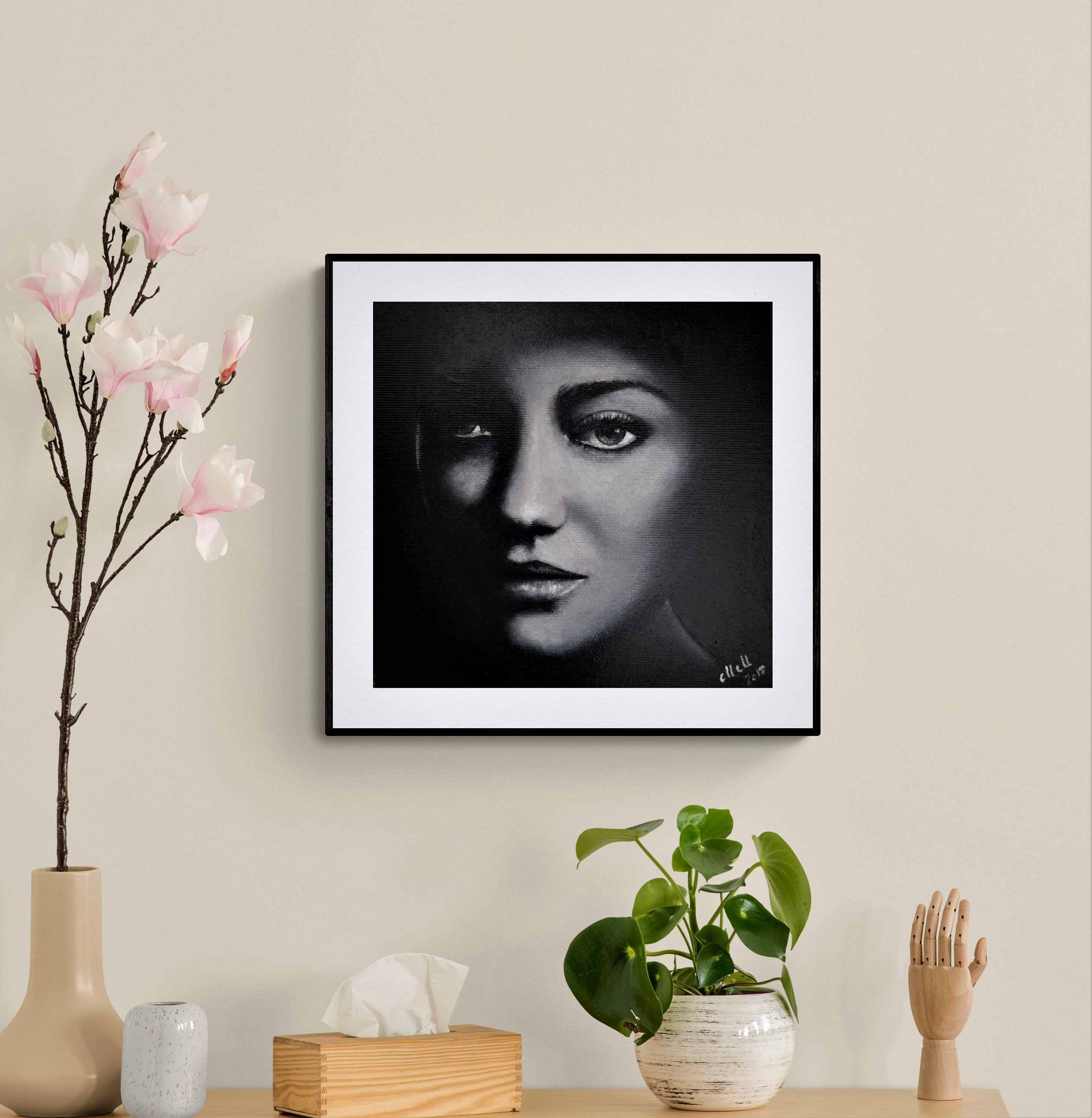 Original Black and white small Oil portrait painting Etsy