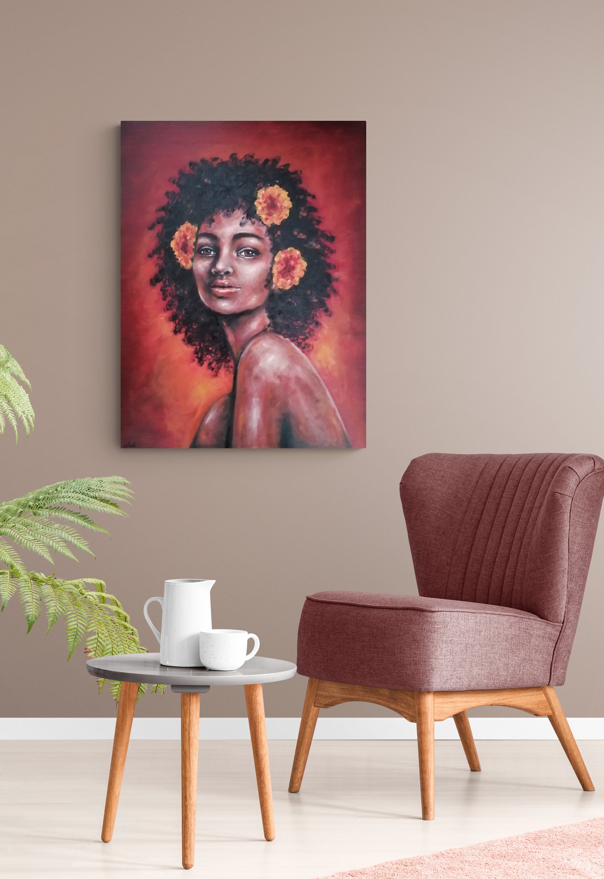 African american wall art original red interior art Etsy