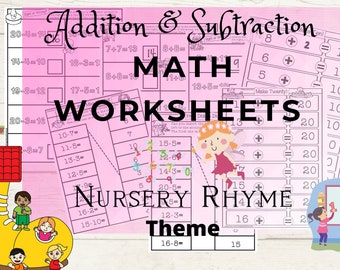 Math Fact Packet, Addition and Subtraction Worksheets for First Grade and  Kindergarten Home Learning Activity, Math Printables