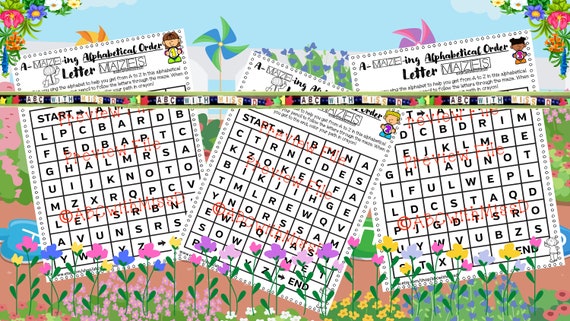 alphabetical order maze worksheets kids learning from home etsy