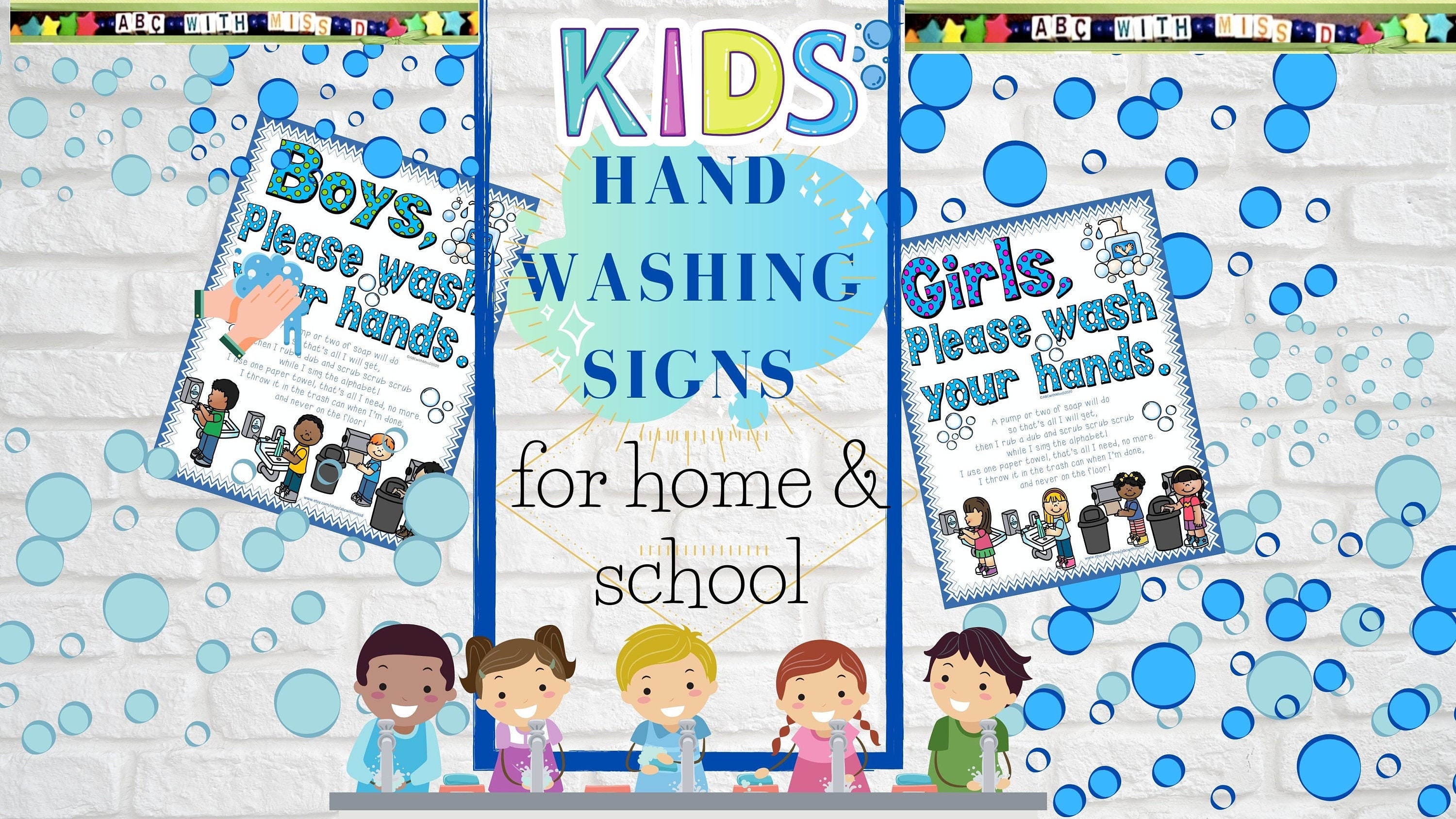 Kids Washing Hands Sign for School and Home Bathroom Use - Etsy