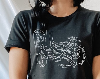 Inner Ear Anatomy Shirt, Audiology Shirt, Audiologist, Ear Anatomy T-Shirt, Vestibular Therapist, Hard of Hearing, Medical Student Shirt