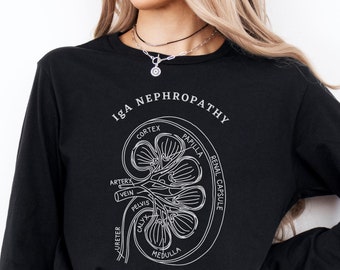 IgA Nephropathy Long Sleeve Shirt, IgA Nephropathy Awareness, Kidney Anatomy, Berger's Disease, Kidney Long Sleeve Shirt, Kidney Disease